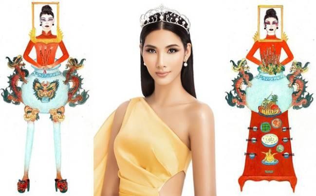 Trang phuc 'Ban tho' cua Hoang Thuy lot top binh chon tai Miss Universe