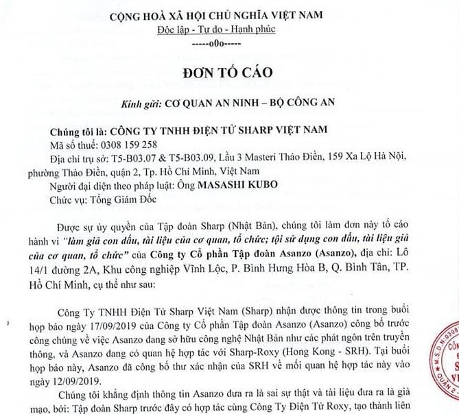 Sharp Viet Nam gui don to cao Asanzo den Bo Cong an-Hinh-2