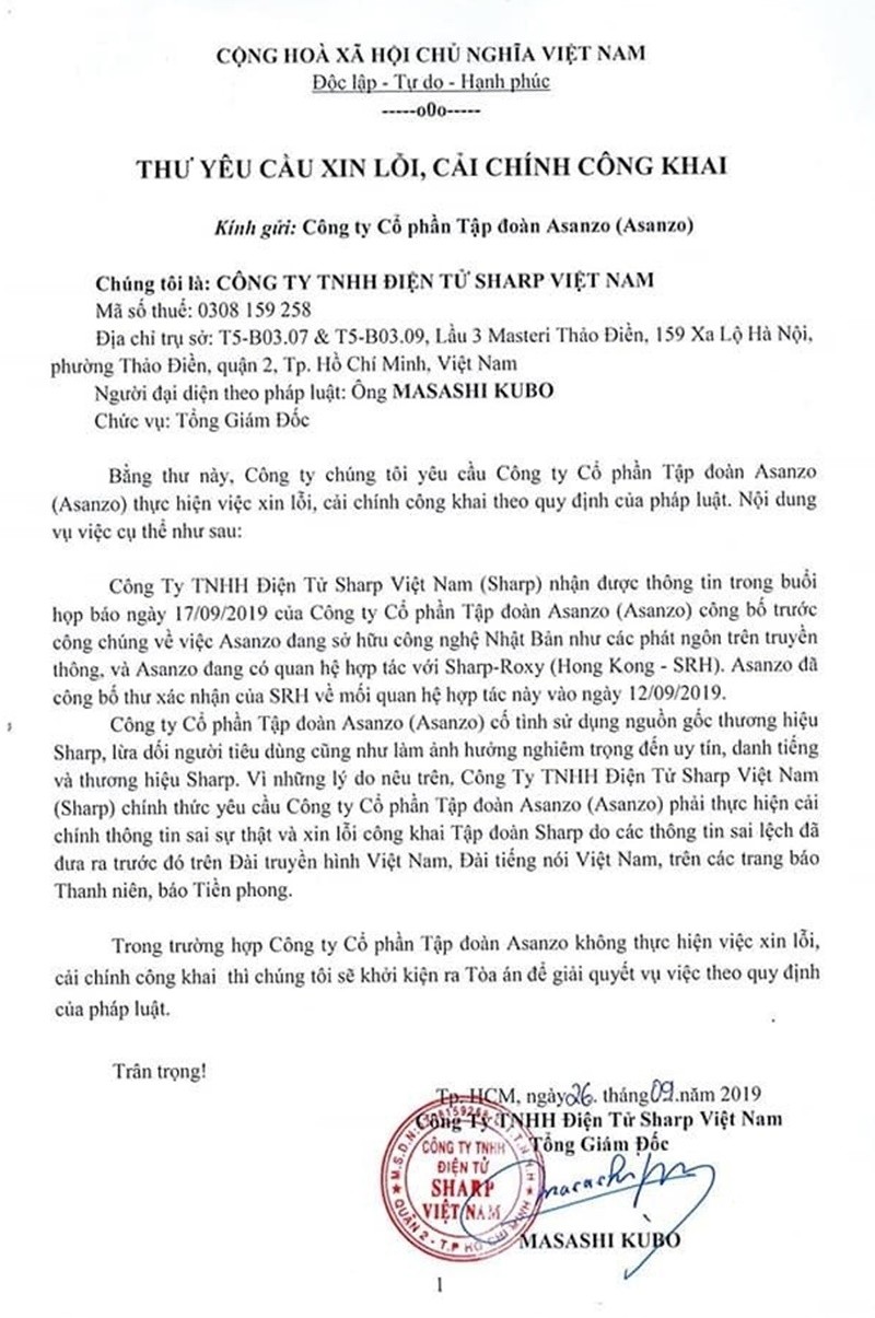 Sharp Viet Nam gui don to cao Asanzo den Bo Cong an-Hinh-3