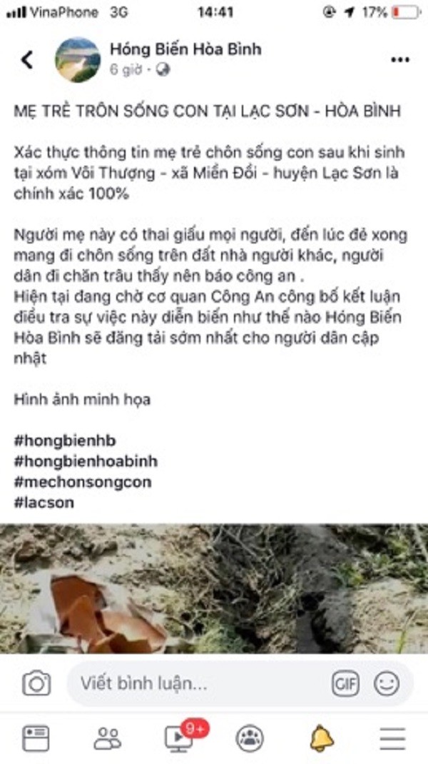 Xu phat trang Facebook dang thong tin me “chon song” con sai su that