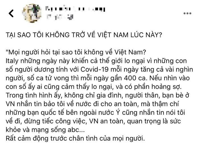 Nguoi Viet o lai nuoc Y: 'Toi khong muon tro thanh ganh nang cho que huong toi'