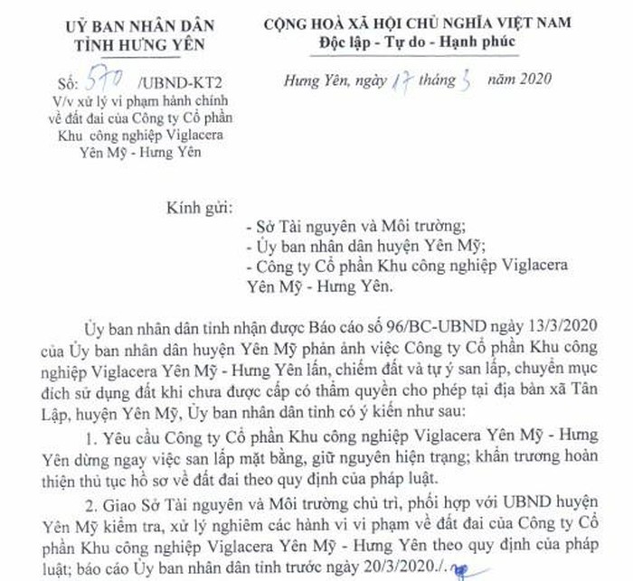 Khu cong nghiep cua Viglacera vuong sai pham gi...Hung Yen “tuyt coi“?