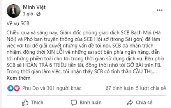 Bi to “chen ep” lay tien khach: Ngan hang SCB noi gi?