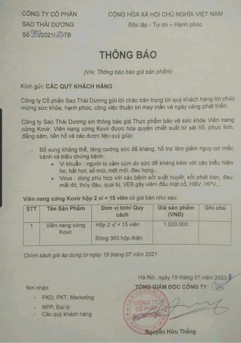 Lum xum 12 thuoc ho tro tri Covid-19: Lo bang gia Sao Thai Duong 