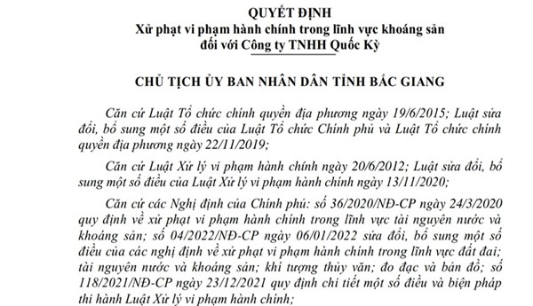 He lo ong chu Cty Quoc Ky vi pham khai thac khoang san bi phat 500 trieu dong