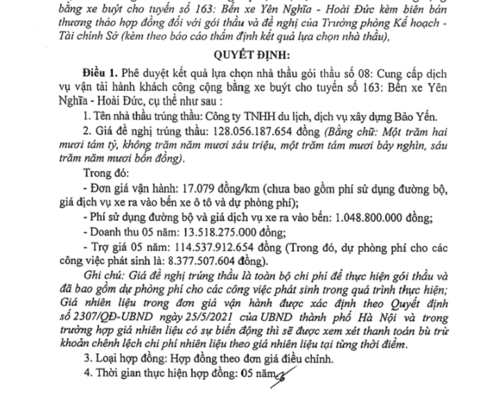 Ha Noi: Bus Bao Yen trung 7 goi thau hon 1.000 ty chi trong 1 ngay