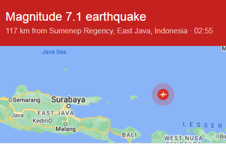 Dong dat 7,1 do Richter lam rung chuyen Bien Bali cua Indonesia