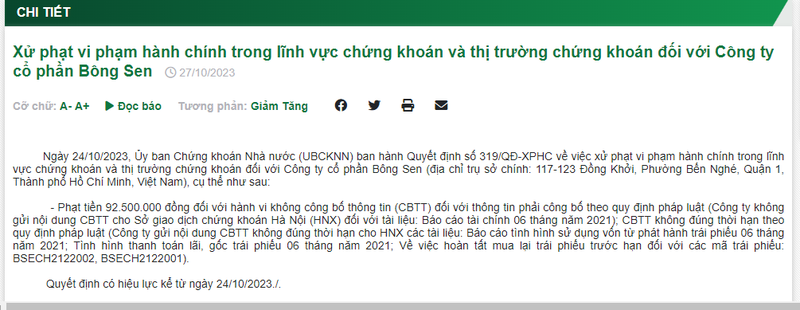 Cham thanh toan trai phieu, khong cong bo thong tin... Bong Sen Corp lam an sao?