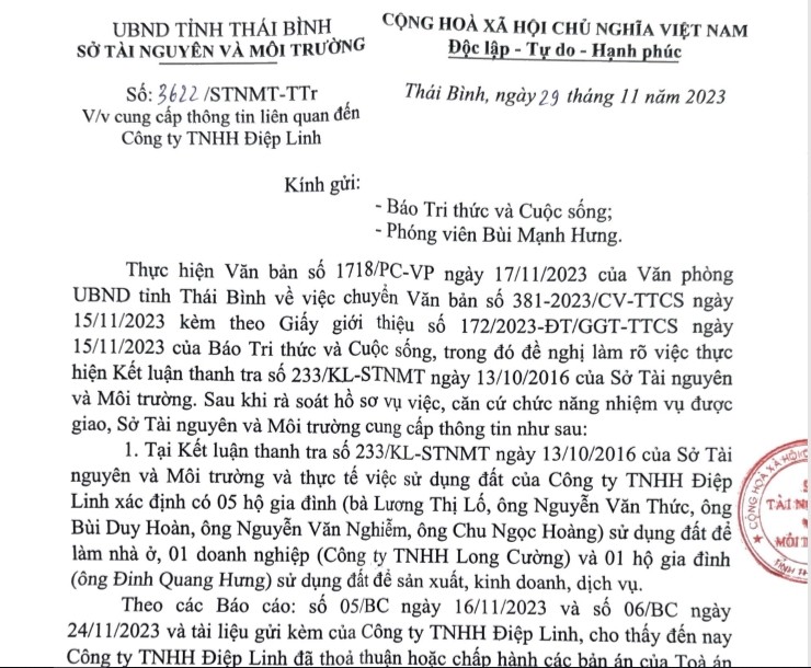 8.000m2 “dat vang” cua Cong ty Diep Linh nhieu vi pham: Bao gio UBND tinh Thai Binh thu hoi?