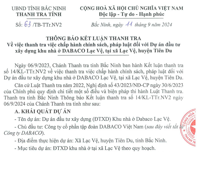 Tap doan Dabaco chuyen nhuong dat nhieu sai pham o Bac Ninh