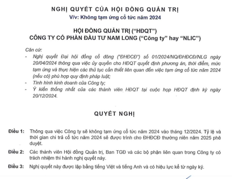 Chua tam ung co tuc 2024, Tap doan Nam Long loi lai the nao?