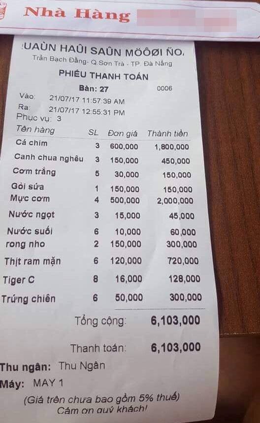 Nha hang Da Nang "chat chem" khach 6 trieu/bua an bi "xu"