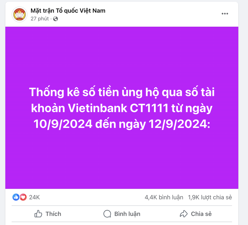 MTTQ VN cong bo them 2.009 trang sao ke tien ung ho, nhan bao like