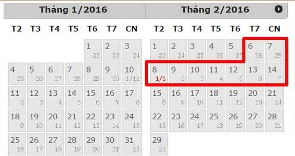 Tet Am lich 2016 duoc nghi may ngay?