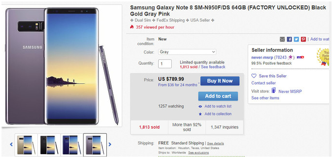 Samsung Galaxy Note 8 phien ban 2 SIM, gia duoi 800 USD gay sot