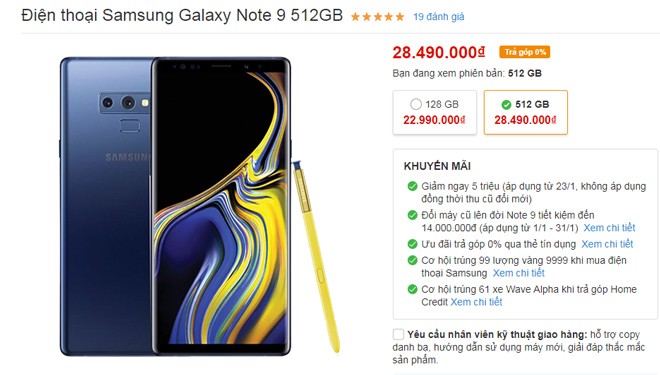 Soc: Galaxy Note 9, Galaxy S9+ dang giam 05 trieu dong