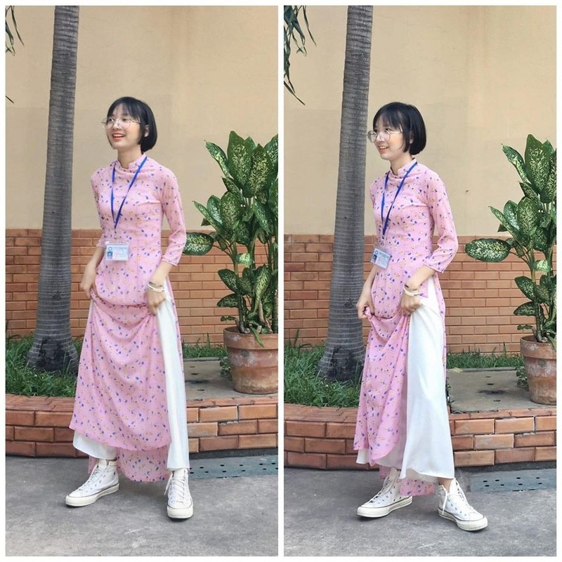 Lo danh tinh nu giao vien thuc tap mac ao dai di giay sneaker