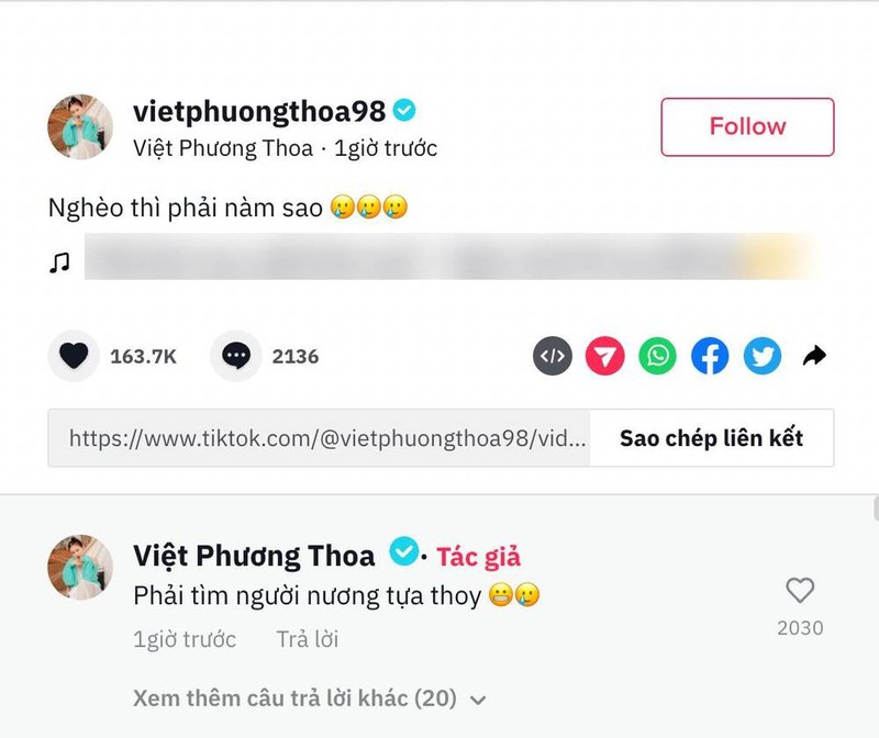 gai xinh TikTok Viet Phuong Thoa lo doc than, can tim 