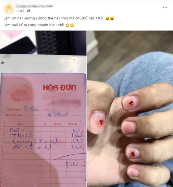 Lam nail hinh trai tim, co gai nga ngua khi nhin hoa don