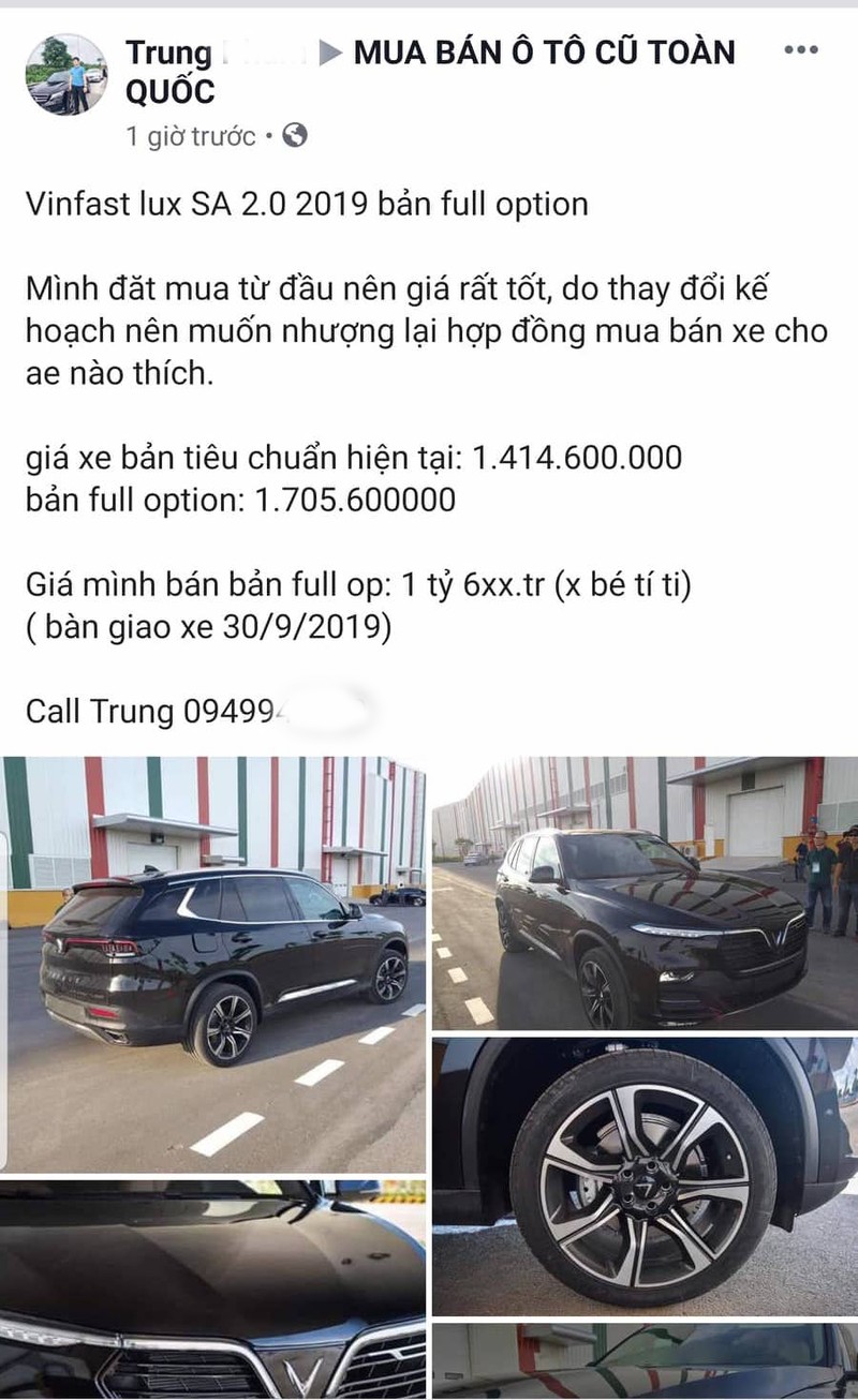 Chua nhan xe Vinfast Lux SA 2.0 da rao ban 1,6 ty