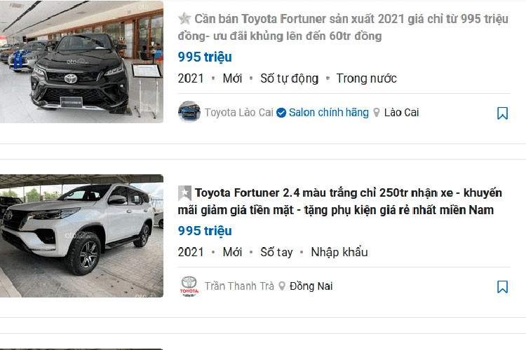 Toyota Fortuner 2022 sap ban tai Viet Nam, ban cu 