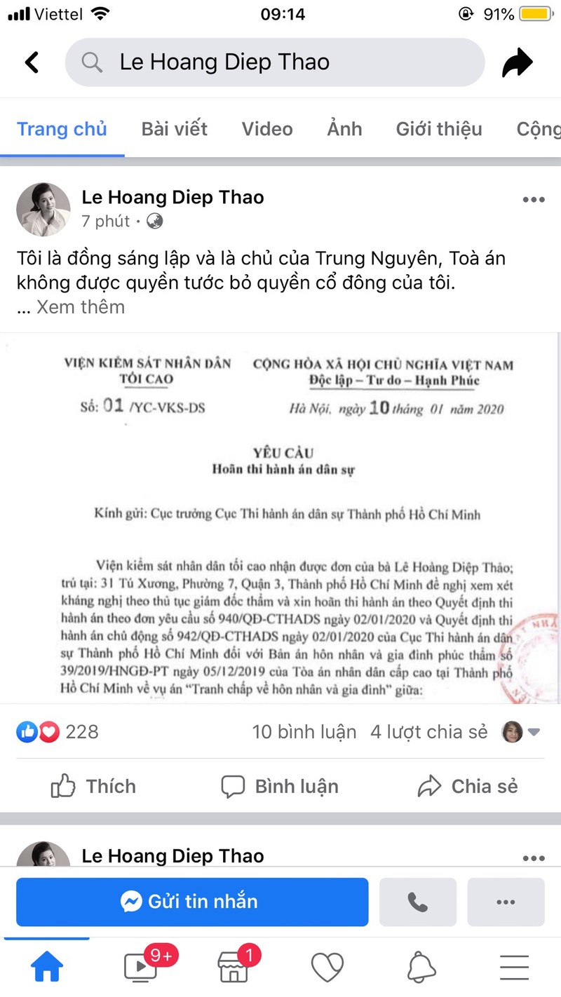 Bi tuoc bo quyen co dong o Trung Nguyen, ba Le Hoang Diep Thao noi gi?