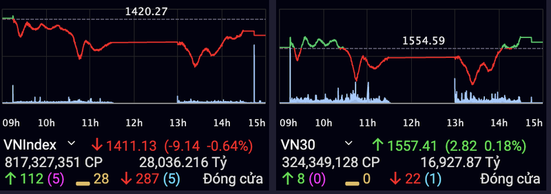 Co phieu ngan hang but pha trong phien VN-Index giam 9 diem