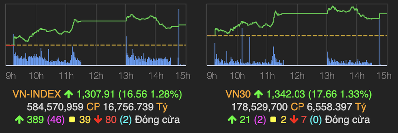 VN-Index tang manh gan 17 diem, thuy san da dan ha nhiet