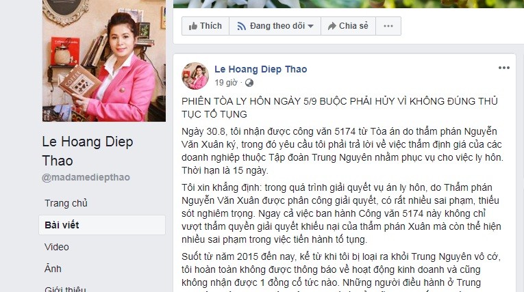 Ba Le Hoang Diep Thao de nghi huy phien toa ly hon ngay 5/9-Hinh-2