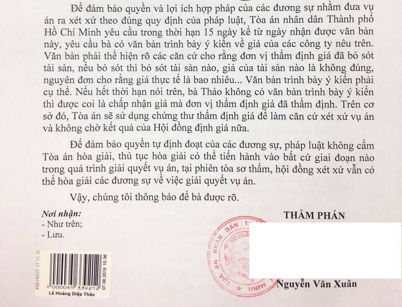 Ba Le Hoang Diep Thao de nghi huy phien toa ly hon ngay 5/9