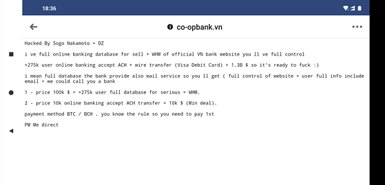 Website ngan hang Hop tac xa Viet Nam bi hack, khach can lam gi?
