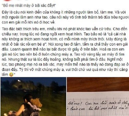 Bi treu dua 'Bo me nhat o bai rac', be gai viet tam thu roi bo nha di