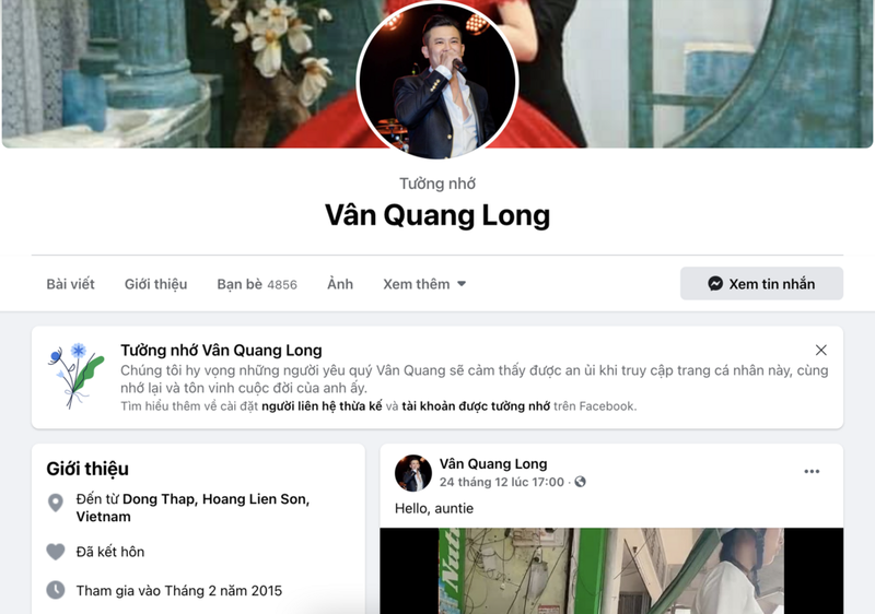Facebook ca si Van Quang Long chuyen sang che do tuong nho
