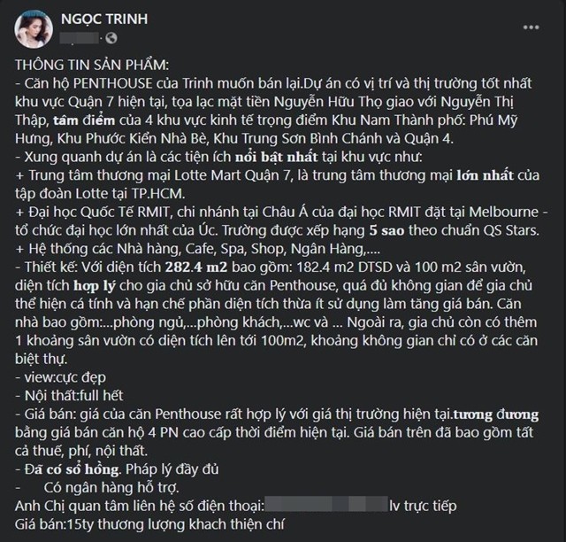 Ben trong can penthouse 15 ty dong Ngoc Trinh vua rao ban