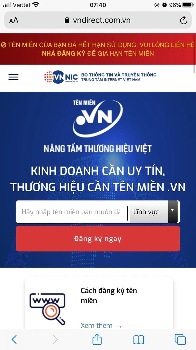 Website cua VNDirect (VND) khong the truy cap