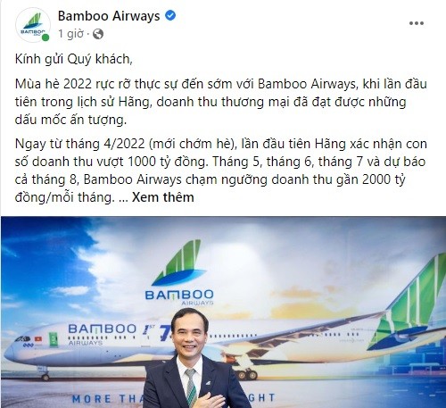 Bamboo Airways lan dau ghi nhan doanh thu vuot 1.000 ty dong