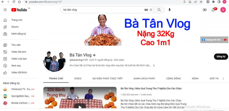 Kenh YouTube giup Ba Tan Vlog thu ve bao nhieu tien?