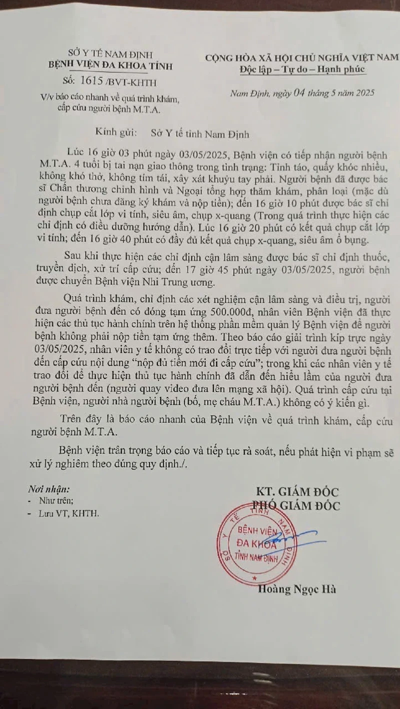 Vu yeu cau dong du tien moi cap cuu, So Y te noi gi?