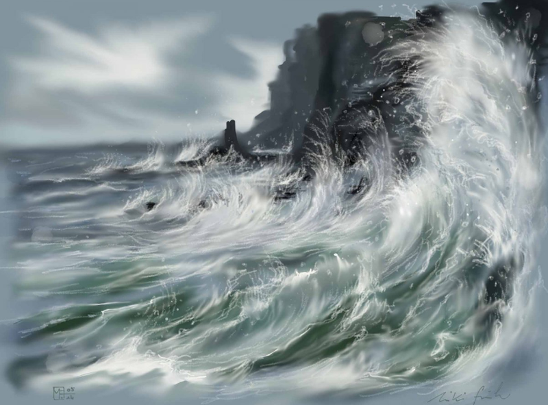 Tranh vẽ nghệ thuật sóng biển bạc đầu TT1198  Khung tranh rẻ