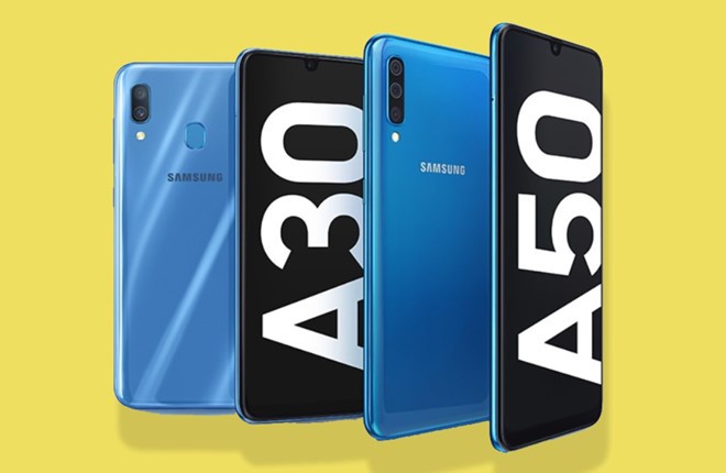 Samsung ra mat Galaxy A30 va A50: Man giot nuoc, van tay duoi kinh