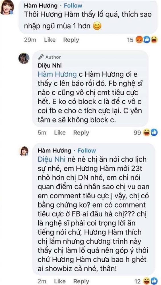 Dieu Nhi, Trang Tran tuyen bo truy vet thanh comment Ham Huong