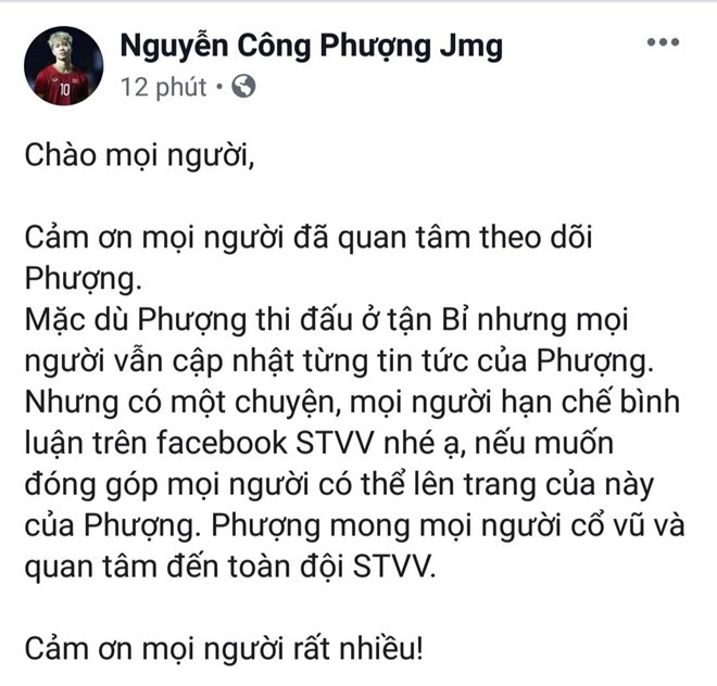 Cong Phuong mong fan khong 'lam loan' fanpage CLB Bi