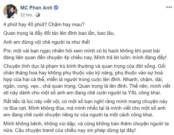 Dong trang thai bon cot cua MC Phan Anh ve vu viec hotgirl Ha thanh lo clip nong no ra lan song chi trich du doi-Hinh-2