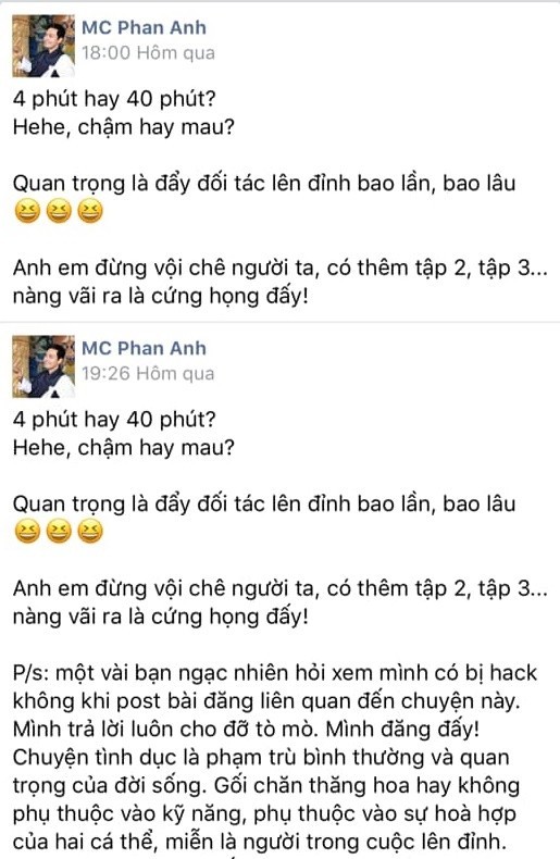 Dong trang thai bon cot cua MC Phan Anh ve vu viec hotgirl Ha thanh lo clip nong no ra lan song chi trich du doi