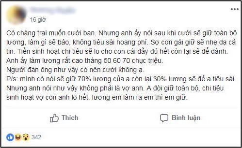 Chong tuong lai thu nhap 70 trieu/thang, co gai van dieng nguoi vi dieu nay