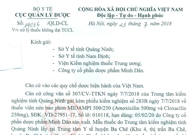 Niem phong lo thuoc MIDAMPI 500/250 cua Cty Duoc Minh Dan