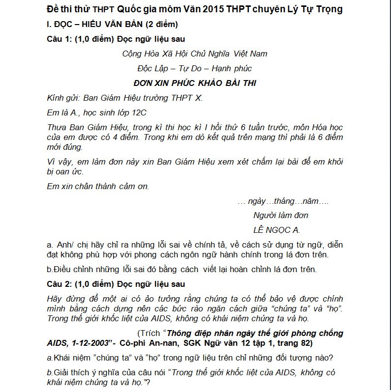 De thi thu THPT quoc gia 2015 mon Van Chuyen Ly Tu Trong