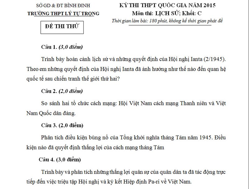 De thi thu THPT quoc gia 2015 mon Lich Su tinh Binh Dinh