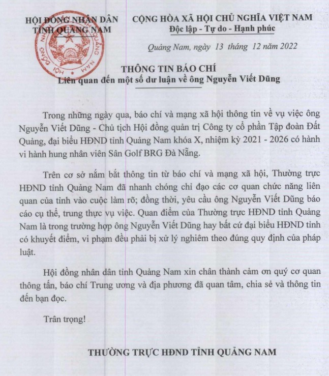 Vu Dai bieu HDND danh nu caddie san golf: Quang Nam hoan hop bao