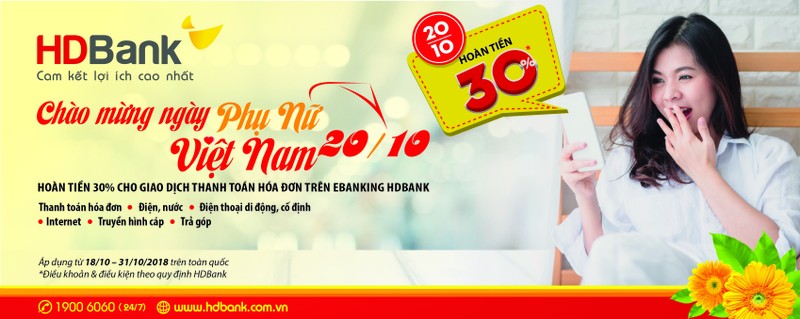 HD Bank hoan tien 30% eBanking nhan ngay phu nu Viet Nam